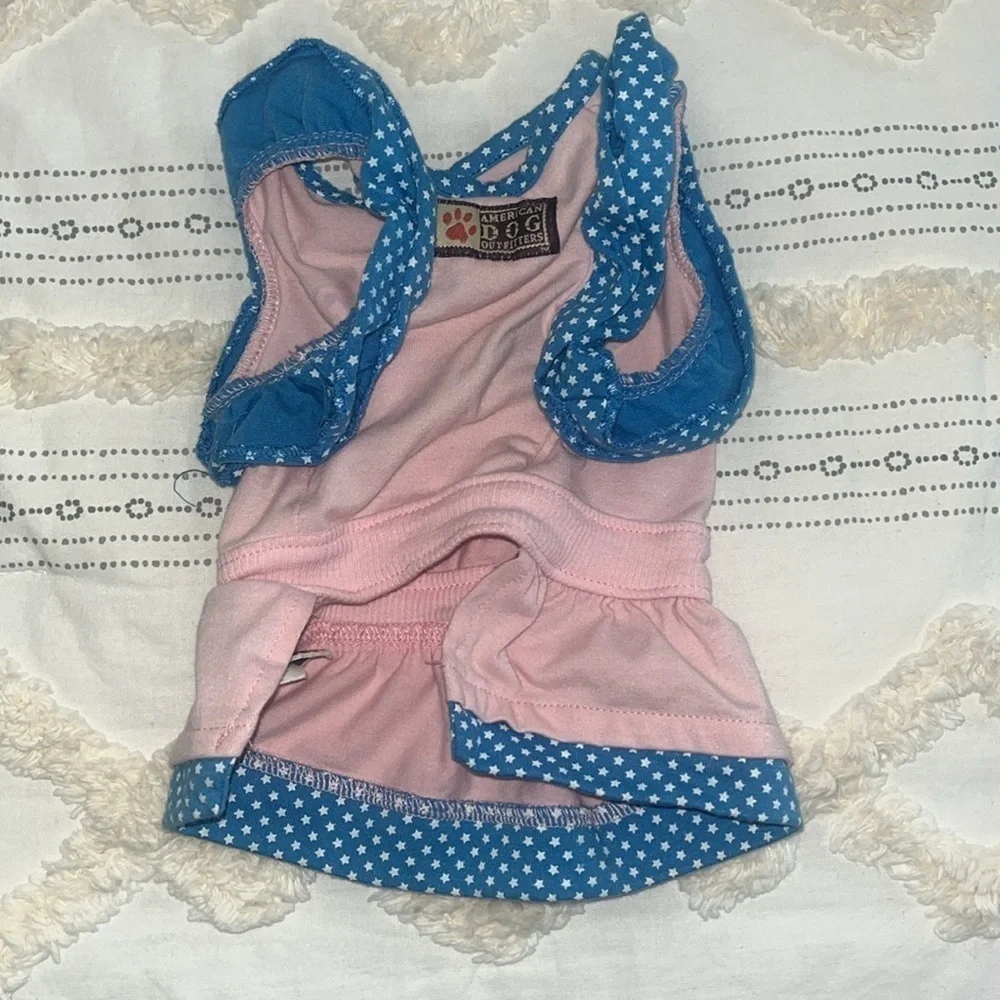 small pink and blue wonder girl dog dress